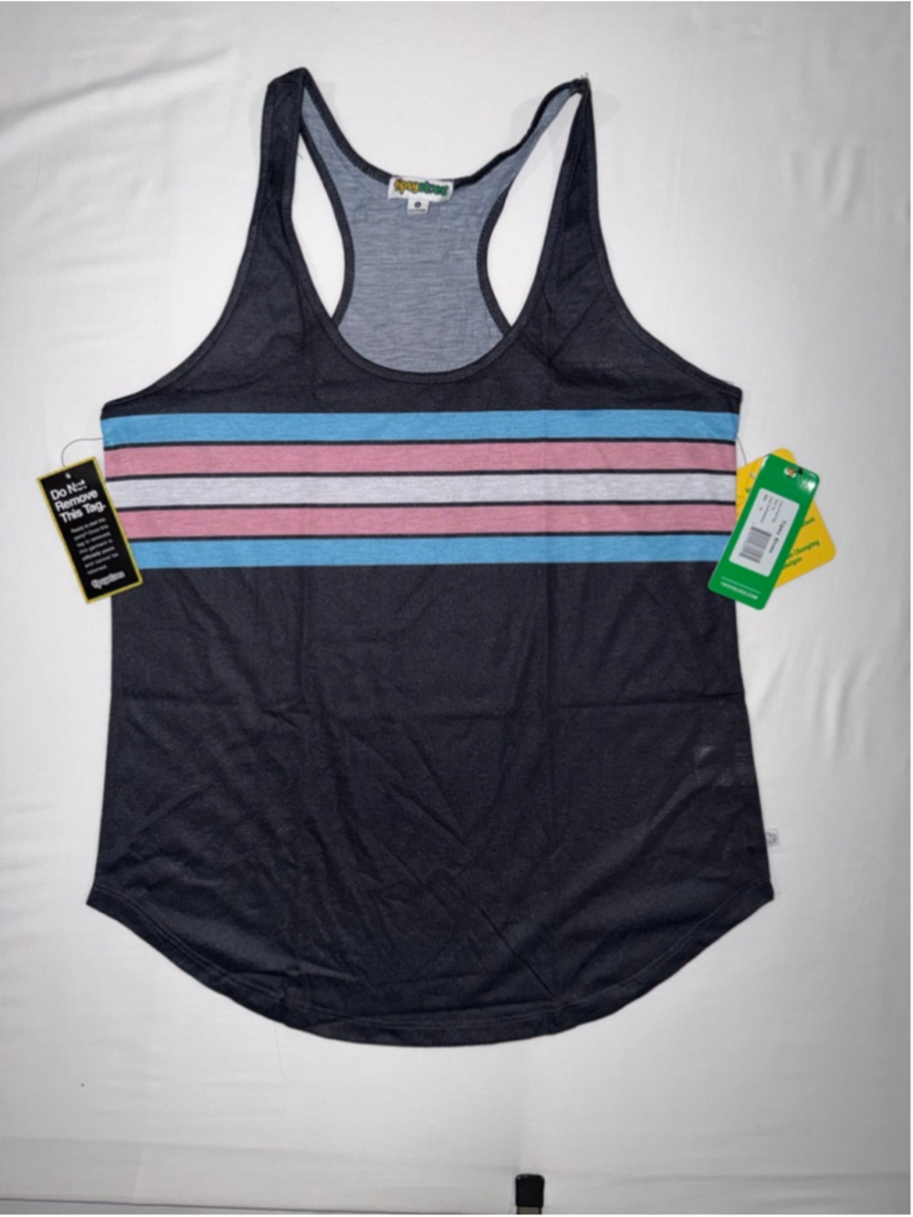 Tipsy Elves Trans Pride Flag Tank Top Racerback Black Multicolor Stripe M NWT